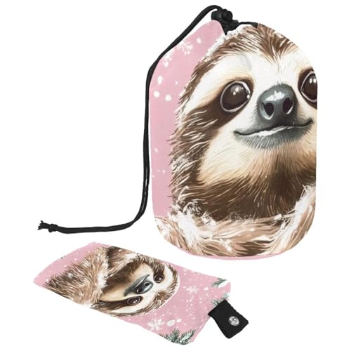 Make-up-Tasche mit Kordelzug, große Kapazität, Reise-Kosmetiktasche mit kleinem Reißverschluss, tragbar, faule Kulturbeutel, Geschenke für Frauen, Waschbären, Schnee, Wald, Weihnachten, Mehrfarbig 14, von Luoweisi