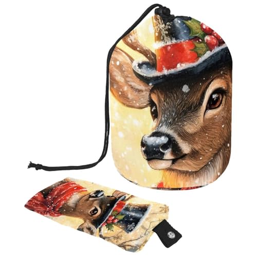 Make-up-Tasche mit Kordelzug, große Kapazität, Reise-Kosmetiktasche mit kleinem Reißverschluss, tragbar, faule Kulturbeutel, Geschenke für Frauen, Waschbären, Schnee, Wald, Weihnachten, Mehrfarbig 16, von Luoweisi