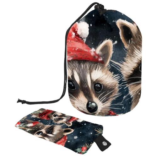 Make-up-Tasche mit Kordelzug, große Kapazität, Reise-Kosmetiktasche mit kleinem Reißverschluss, tragbar, faule Kulturbeutel, Geschenke für Frauen, Waschbären, Schnee, Wald, Weihnachten, Mehrfarbig 3, von Luoweisi