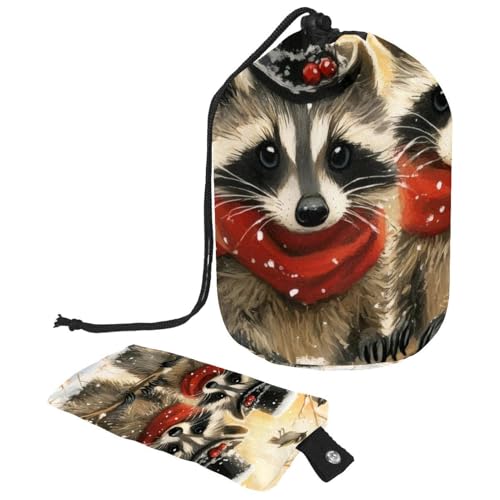 Make-up-Tasche mit Kordelzug, große Kapazität, Reise-Kosmetiktasche mit kleinem Reißverschluss, tragbar, faule Kulturbeutel, Geschenke für Frauen, Waschbären, Schnee, Wald, Weihnachten, Mehrfarbig 6, von Luoweisi