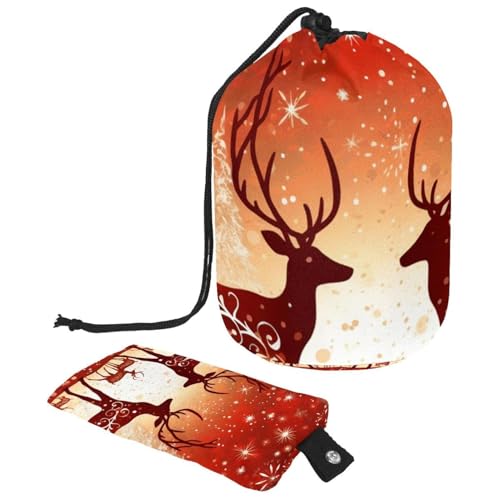 Make-up-Tasche mit Kordelzug, große Kapazität, Reise-Kosmetiktasche mit kleinem Reißverschluss, tragbar, faule Kulturbeutel, Geschenke für Frauen, Weihnachts-Rentiere, Schneeflocken, Mehrfarbig 1, von Luoweisi