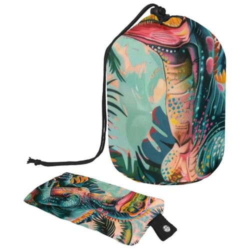 Make-up-Tasche mit Kordelzug, große Kapazität, Reise-Kosmetiktasche mit kleinem Reißverschluss, tragbar, faule Kulturbeutel, Geschenke für Frauen, tropischer Dinosaurier, Mehrfarbig 6, Einheitsgröße, von Luoweisi