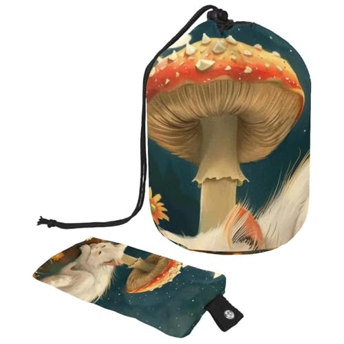 Make-up-Tasche mit Kordelzug, großes Fassungsvermögen, Reise-Kosmetiktasche mit kleinem Reißverschluss, tragbar, faule Kulturbeutel, Geschenke für Frauen, Galaxie-Dinosaurier, reitende Katze, von Luoweisi