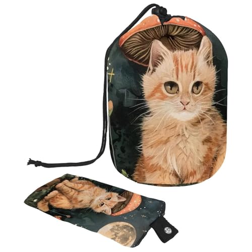 Make-up-Tasche mit Kordelzug, großes Fassungsvermögen, Reise-Kosmetiktasche mit kleinem Reißverschluss, tragbar, faule Kulturbeutel, Geschenke für Frauen, Galaxie-Dinosaurier, reitende Katze, von Luoweisi