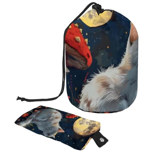 Make-up-Tasche mit Kordelzug, großes Fassungsvermögen, Reise-Kosmetiktasche mit kleinem Reißverschluss, tragbar, faule Kulturbeutel, Geschenke für Frauen, Galaxie-Dinosaurier, reitende Katze, von Luoweisi