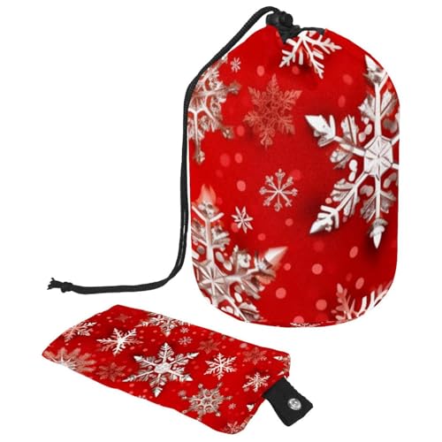 Make-up-Tasche mit Kordelzug, großes Fassungsvermögen, Reise-Kosmetiktasche mit kleinem Reißverschluss, tragbar, faule Kulturbeutel, Geschenke für Frauen, rot-weiße Schneeflocken, Weihnachten, von Luoweisi