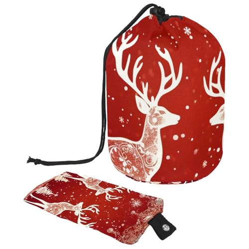 Make-up-Tasche mit Kordelzug, großes Fassungsvermögen, Reise-Kosmetiktasche mit kleinem Reißverschluss, tragbar, faule Kulturbeutel, Geschenke für Frauen, rot-weiße Schneeflocken, Weihnachten, von Luoweisi