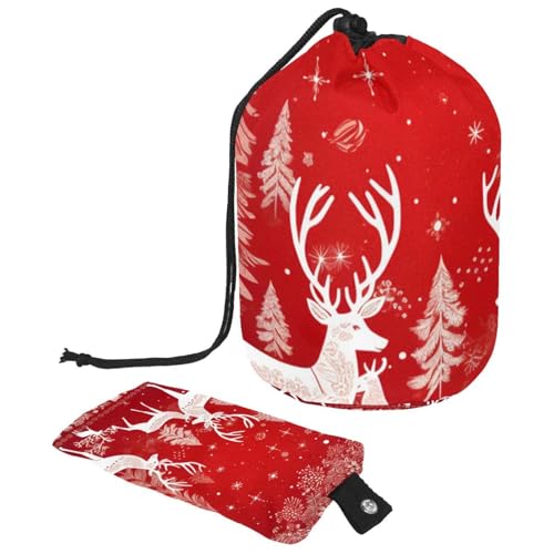 Make-up-Tasche mit Kordelzug, großes Fassungsvermögen, Reise-Kosmetiktasche mit kleinem Reißverschluss, tragbar, faule Kulturbeutel, Geschenke für Frauen, rot-weiße Schneeflocken, Weihnachten, von Luoweisi