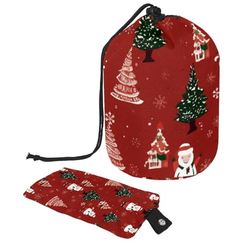 Make-up-Tasche mit Kordelzug, großes Fassungsvermögen, Reise-Kosmetiktasche mit kleinem Reißverschluss, tragbar, faule Kulturbeutel, Geschenke für Frauen, rot-weiße Schneeflocken, Weihnachten, von Luoweisi