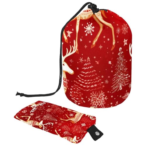 Make-up-Tasche mit Kordelzug, großes Fassungsvermögen, Reise-Kosmetiktasche mit kleinem Reißverschluss, tragbar, faule Kulturbeutel, Geschenke für Frauen, rot-weiße Schneeflocken, Weihnachten, von Luoweisi