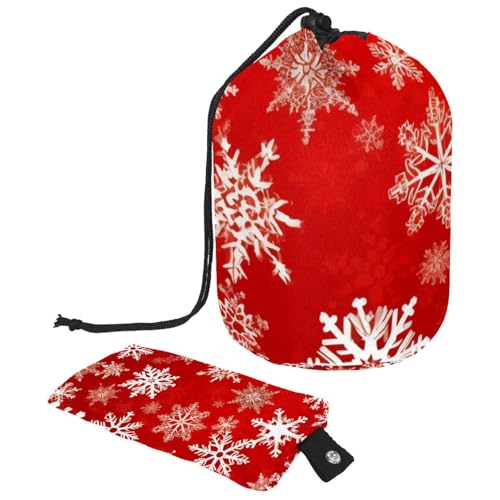 Make-up-Tasche mit Kordelzug, großes Fassungsvermögen, Reise-Kosmetiktasche mit kleinem Reißverschluss, tragbar, faule Kulturbeutel, Geschenke für Frauen, rot-weiße Schneeflocken, Weihnachten, von Luoweisi