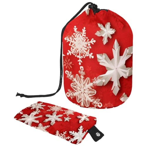 Make-up-Tasche mit Kordelzug, großes Fassungsvermögen, Reise-Kosmetiktasche mit kleinem Reißverschluss, tragbar, faule Kulturbeutel, Geschenke für Frauen, rot-weiße Schneeflocken, Weihnachten, von Luoweisi