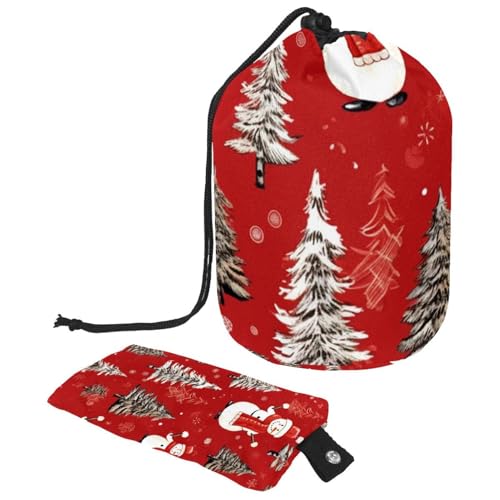 Make-up-Tasche mit Kordelzug, großes Fassungsvermögen, Reise-Kosmetiktasche mit kleinem Reißverschluss, tragbar, faule Kulturbeutel, Geschenke für Frauen, rot-weiße Schneeflocken, Weihnachten, von Luoweisi