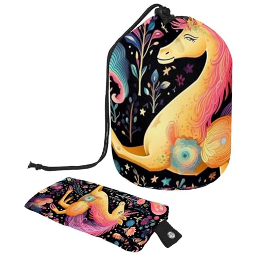 Make-up-Tasche mit Kordelzug, großes Fassungsvermögen, Reise-Kosmetiktasche mit kleinem Reißverschluss, tragbar, faule Waschtasche, Eimer, Kulturbeutel, Geschenke für Frauen, Dinosaurier, Aquarell, von Luoweisi
