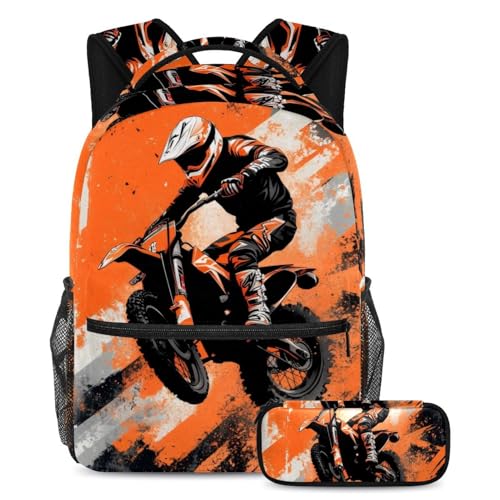 Motocross-Schulrucksack und Federmäppchen-Set für Teenager, Mädchen, Jungen, leichte Büchertaschen, Reiserucksack Motocross-Schulrucksack und Federmäppchen-Set für Teenager, Mädchen, Jungen, leichte Büchertaschen, Reiserucksack von Luoweisi