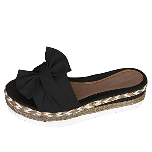 Luoyu Damenschuhe mit dicker Sohle Strohschleife, lässige und bequeme breite Sandalen mit Kissensohle, rutschfeste Riemen, flache Schuhe von Luoyu