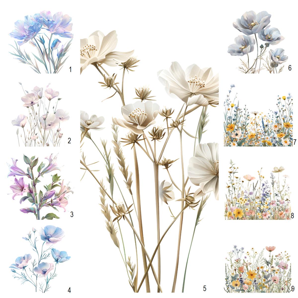 Boho Watercolor Wildflowers Blumen Wildblumen Dezent Blau Lila Bügelbild Lupama-Handmade Boho Watercolor Wildflowers Blumen Wildblumen Dezent Blau Lila Bügelbild Lupama-Handmade von Lupama
