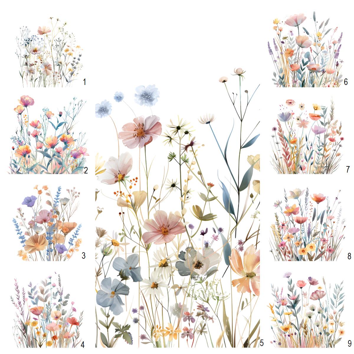 Boho Watercolor Wildflowers Blumen Wildblumen Dezent Blau Lila Bügelbild Lupama-Handmade Boho Watercolor Wildflowers Blumen Wildblumen Dezent Blau Lila Bügelbild Lupama-Handmade von Lupama