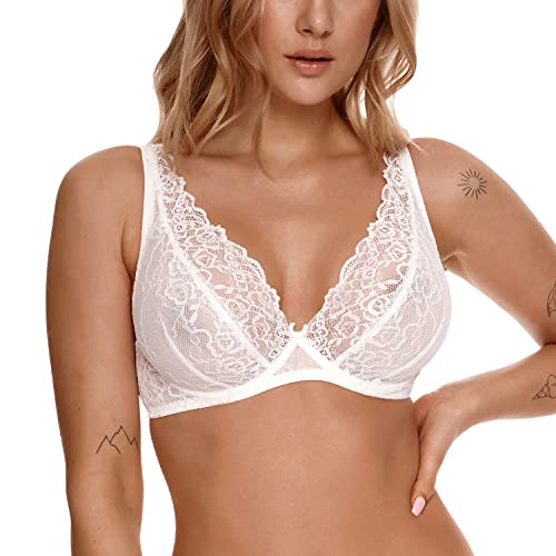 Lupoline Dame Soft BH Bralette Bügel Spitze Weiche Schalen Geblümt Elegant 149, Hellbeige,65H von Lupoline