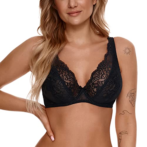 Lupoline Dame Soft BH Bralette Bügel Spitze Weiche Schalen Geblümt Elegant 149, Schwarz,75E von Lupoline