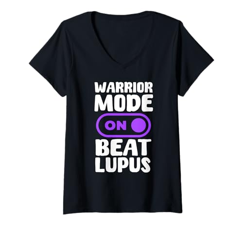Damen Warrior Mode On Beat Lupus Fighter Bekleidung T-Shirt mit V-Ausschnitt Damen Warrior Mode On Beat Lupus Fighter Bekleidung T-Shirt mit V-Ausschnitt von Lupus Awareness Month Support Design