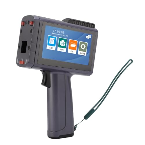 Handheld-Tintenstrahldrucker, 12,7mm Datum QR-Code-Drucker mit 4,3 Zoll kapazitivem Touchscreen und Tintenpatrone Elektronischer Kodierer, Bedruckt auf Acryl Stoff Etiketten (EU-Stecker) von Luqeeg