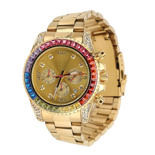 Luqeeg Männer Analoge Quarzuhr, Leuchtende Edelstahl Handgelenkwache mit Rostlosen Stahlgurt, Undurchlässig, Chronograph, Bequem für Geschäftsleute und Täglich zu Tragen zu Tragen (Golden) von Luqeeg