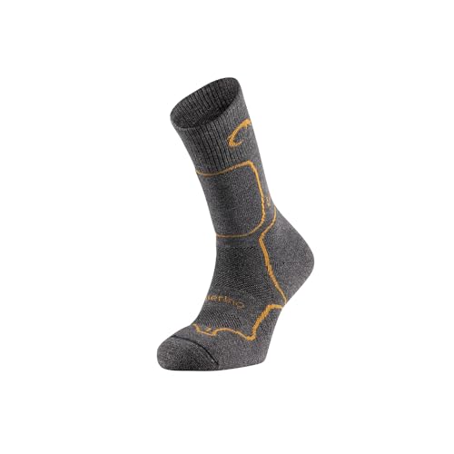 LURBEL DOM FIVE Thermo Socken Merino Wolle Socken Trekking Socken Anti-Bläschen Nahtlos Unisex, Grau / Senf, L von Lurbel
