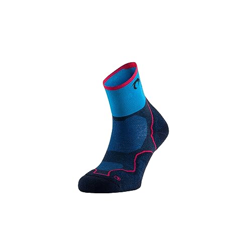 LURBEL Desafio Three Trailrunning-Socken, Anti-Blasen-Socke, geruchshemmend, atmungsaktive Bergsocken, Unisex, für Damen und Herren, Marineblau / Fuchsia, S von Lurbel