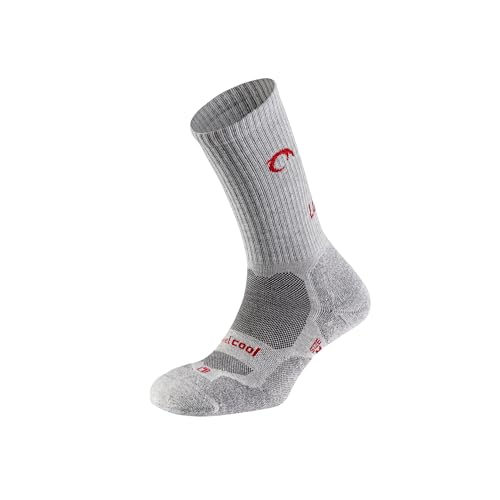 LURBEL Fuji Five Thermo Socken, Nahtlose Socke, Trekking Socken, Anti-Bläschen & Geruchshemmende Socken, Outdoor Socken, Unisex, Grau/Rot, M von Lurbel