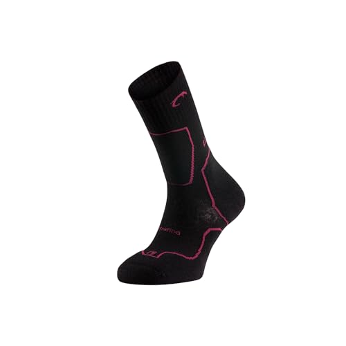 LURBEL Posets Five Trekkingsocken, nahtlose Socken, Wollsocken, Thermo-Socken, Anti-Bläschen, Unisex, Schwarz / Fuchsia, L von Lurbel