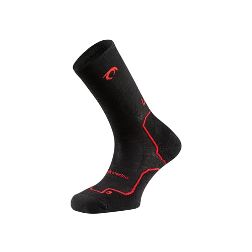 LURBEL Ursus Five, Merinowolle-Socken, nahtlos, Anti-Bläschen-Socken, atmungsaktiv und geruchshemmend, Trekking-Socke, Wintersocke, Unisex, schwarz / rot, L von Lurbel