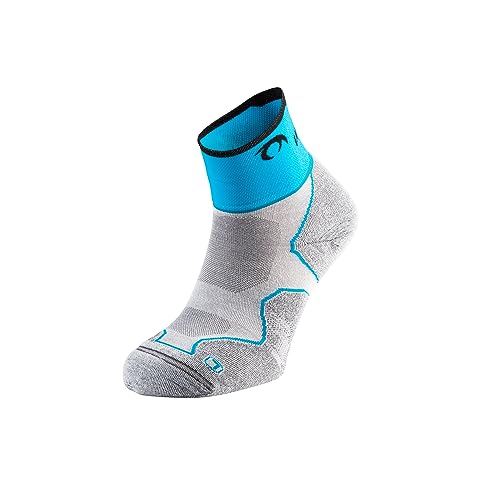 LURBEL Desafio Three Trailrunning-Socken, Anti-Blasen-Socke, geruchshemmend, atmungsaktive Bergsocken, Unisex, für Damen und Herren, Eisgrau/Türkis, M von Lurbel