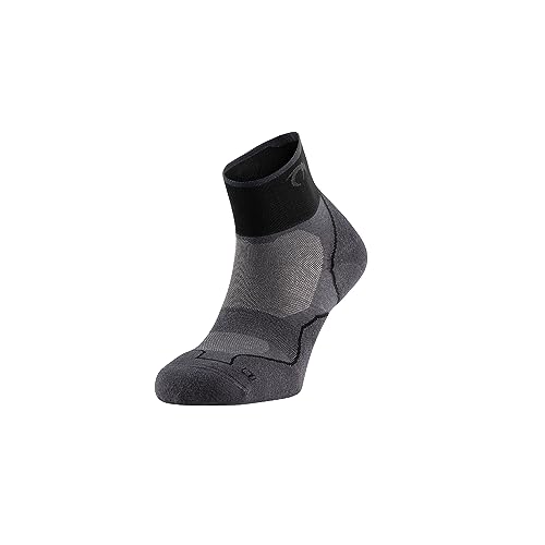 LURBEL Desafio Three Trailrunning-Socken, Anti-Blasen-Socke, geruchshemmend, atmungsaktive Bergsocken, Unisex, für Damen und Herren, Grau / Schwarz, S von Lurbel