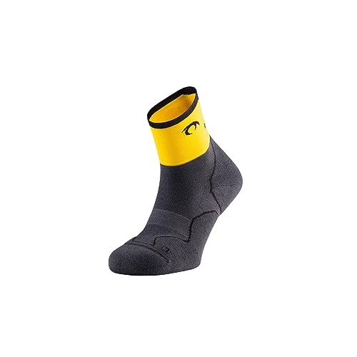 Lurbel Desafio Three Trail Running Socken, Anti-Blasen, Anti-Geruch, atmungsaktive Bergsocken, Unisex, Dunkel grau/gelb, L von Lurbel