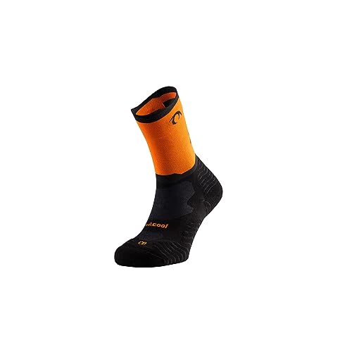 Lurbel Rise Five Trailrunning-Socken, atmungsaktiv, Anti-Blasen-Socken, Unisex, hohe Laufsocke., Schwarz / Orange, L von Lurbel