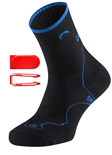 Lurbel TIERRA leichte Premium Sommer Wandersocken/Trekkingsocken, antibakteriell, mittlere Polsterung (ergonomisch), Damen & Herren, inkl. Clip (39-42, Schwarz) von Lurbel