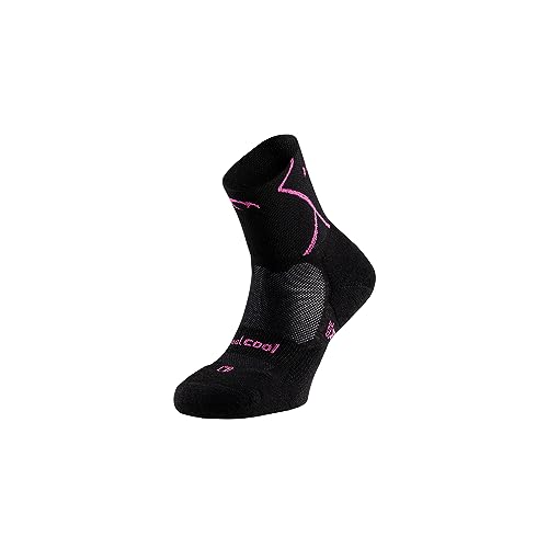 Lurbel Track Trail Running-Socken, Anti-Bläschen-Socken, atmungsaktive und geruchshemmende Socken, Laufsocken, Herrensocken, Unisex., Schwarz / Fuchsia, Large von Lurbel