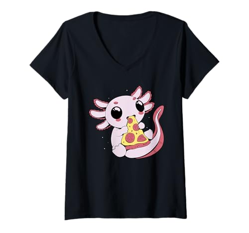 Damen Axolotl Bunter Mexikanischer Salamander T-Shirt mit V-Ausschnitt Damen Axolotl Bunter Mexikanischer Salamander T-Shirt mit V-Ausschnitt von Lurch Zubehör & Axolotl Geschenke