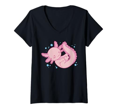 Damen Axolotl Bunter Mexikanischer Salamander T-Shirt mit V-Ausschnitt Damen Axolotl Bunter Mexikanischer Salamander T-Shirt mit V-Ausschnitt von Lurch Zubehör & Axolotl Geschenke