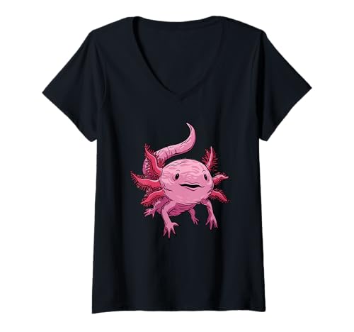 Damen Axolotl Bunter Mexikanischer Salamander T-Shirt mit V-Ausschnitt Damen Axolotl Bunter Mexikanischer Salamander T-Shirt mit V-Ausschnitt von Lurch Zubehör & Axolotl Geschenke
