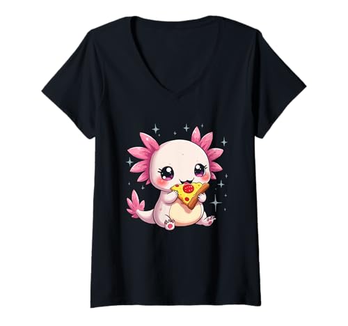 Damen Axolotl Bunter Mexikanischer Salamander T-Shirt mit V-Ausschnitt Damen Axolotl Bunter Mexikanischer Salamander T-Shirt mit V-Ausschnitt von Lurch Zubehör & Axolotl Geschenke