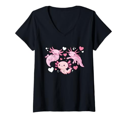 Damen Axolotl Bunter Mexikanischer Salamander T-Shirt mit V-Ausschnitt Damen Axolotl Bunter Mexikanischer Salamander T-Shirt mit V-Ausschnitt von Lurch Zubehör & Axolotl Geschenke