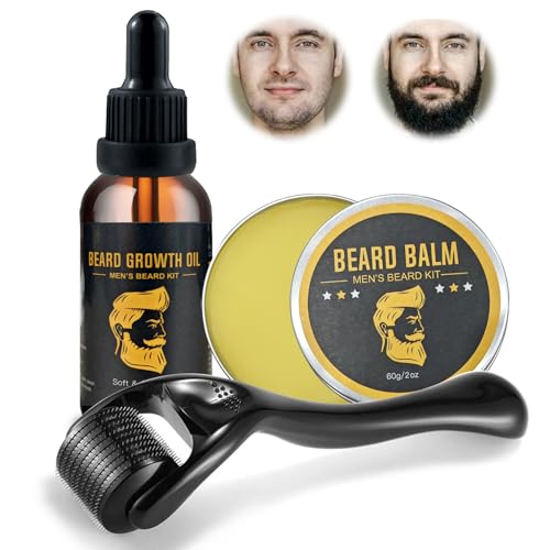 Bartwachstumsset mit Bartroller 0,25mm,30ml Bartöl für Männer,60g Bartbalsam Bartpflege Set, für Haare Sie Bart und Haarwachstum Duft-Bartpflege,Bart Nachwachsen von LureLuxe