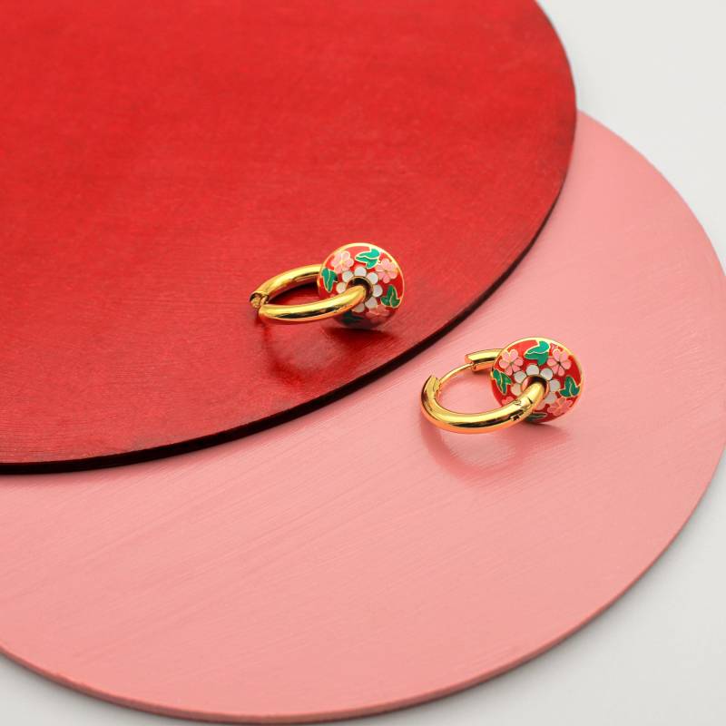Rot Und Pink Emaille Blumen Ohrringe Gold Edelstahl Boho Huggie Creolen Rot Und Pink Emaille Blumen Ohrringe Gold Edelstahl Boho Huggie Creolen von LureaStudio