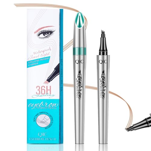 3D Wasserdichter Augenbrauenstift mit 4 Gabelspitzen, Microblading Augenbrauenstift, Augenbrauenstift Härchenzeichnung, 4 Punkt Brauenstift Langanhaltend Natürliche Augenbrauen Make-up (Grau) von Lureallure