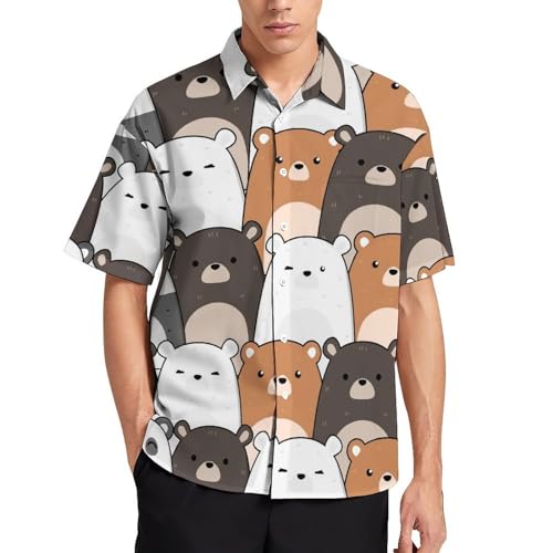 Herren Button-Down-Hemden Bären Muster Kurzärmeliges Freizeithemd T Shirt von Lurnise