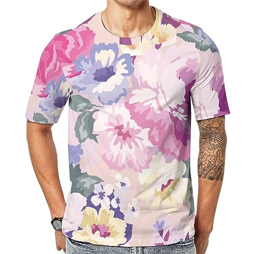 Herren-T-Shirt Bunte Blumen T-Shirt Mit Kurzen Ärmeln T-Shirt Mit Rundhalsausschnitt von Lurnise