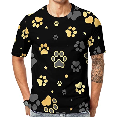 Herren-T-Shirt Hund Pfotenabdruck Und Stern-Muster T-Shirt Mit Kurzen Ärmeln T-Shirt Mit Rundhalsausschnitt von Lurnise
