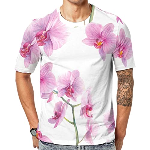 Herren-T-Shirt Orchidee Blumen T-Shirt Mit Kurzen Ärmeln T-Shirt Mit Rundhalsausschnitt von Lurnise